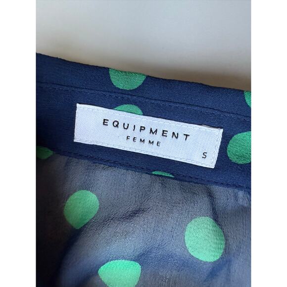 Equipment Femme Silk Navy & Green Polka Dot Button Down Sheer Shirt Size Small - Picture 5 of 5